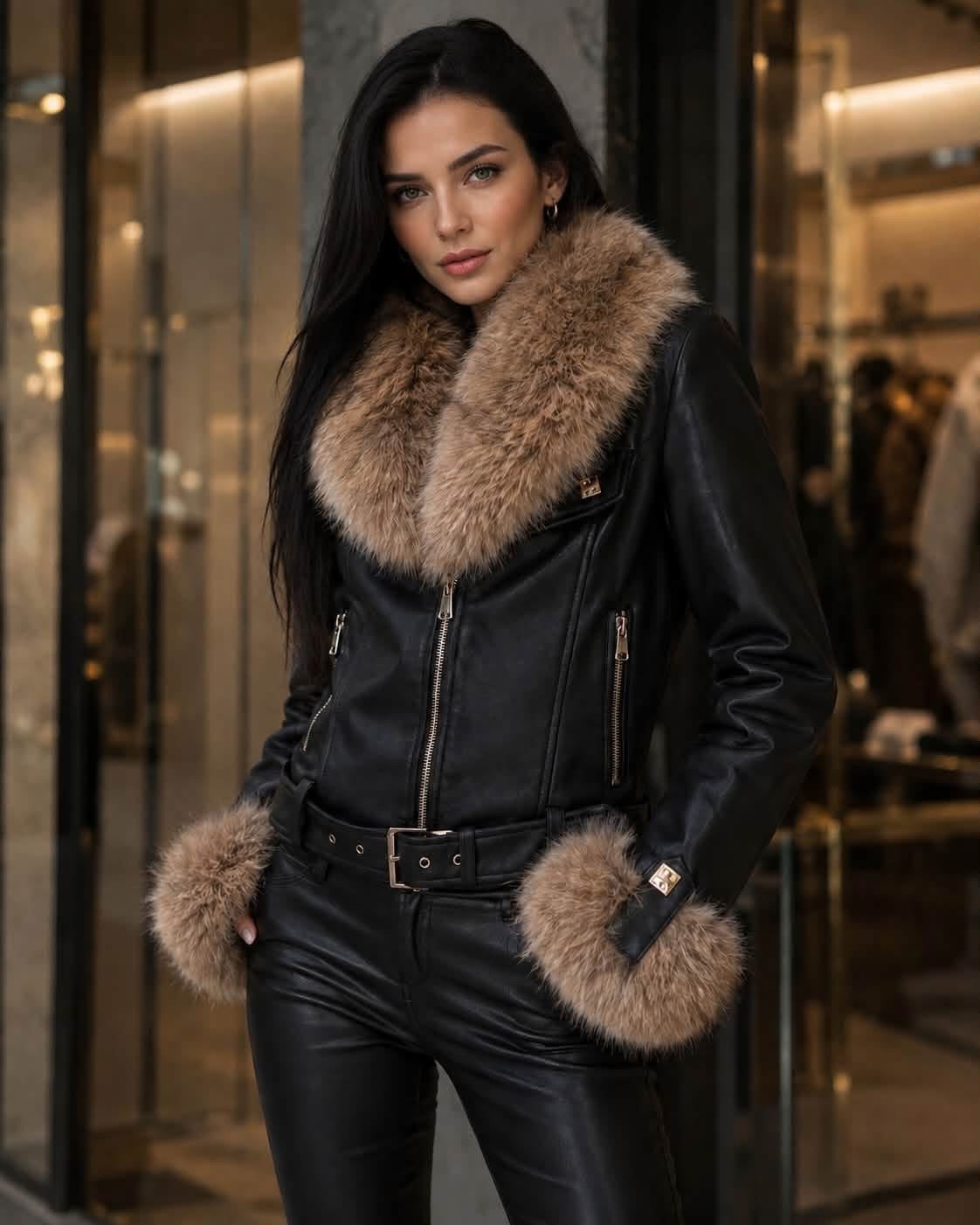 Fur Leather Bőrdzseki Fekete ELŐRENDELÉS