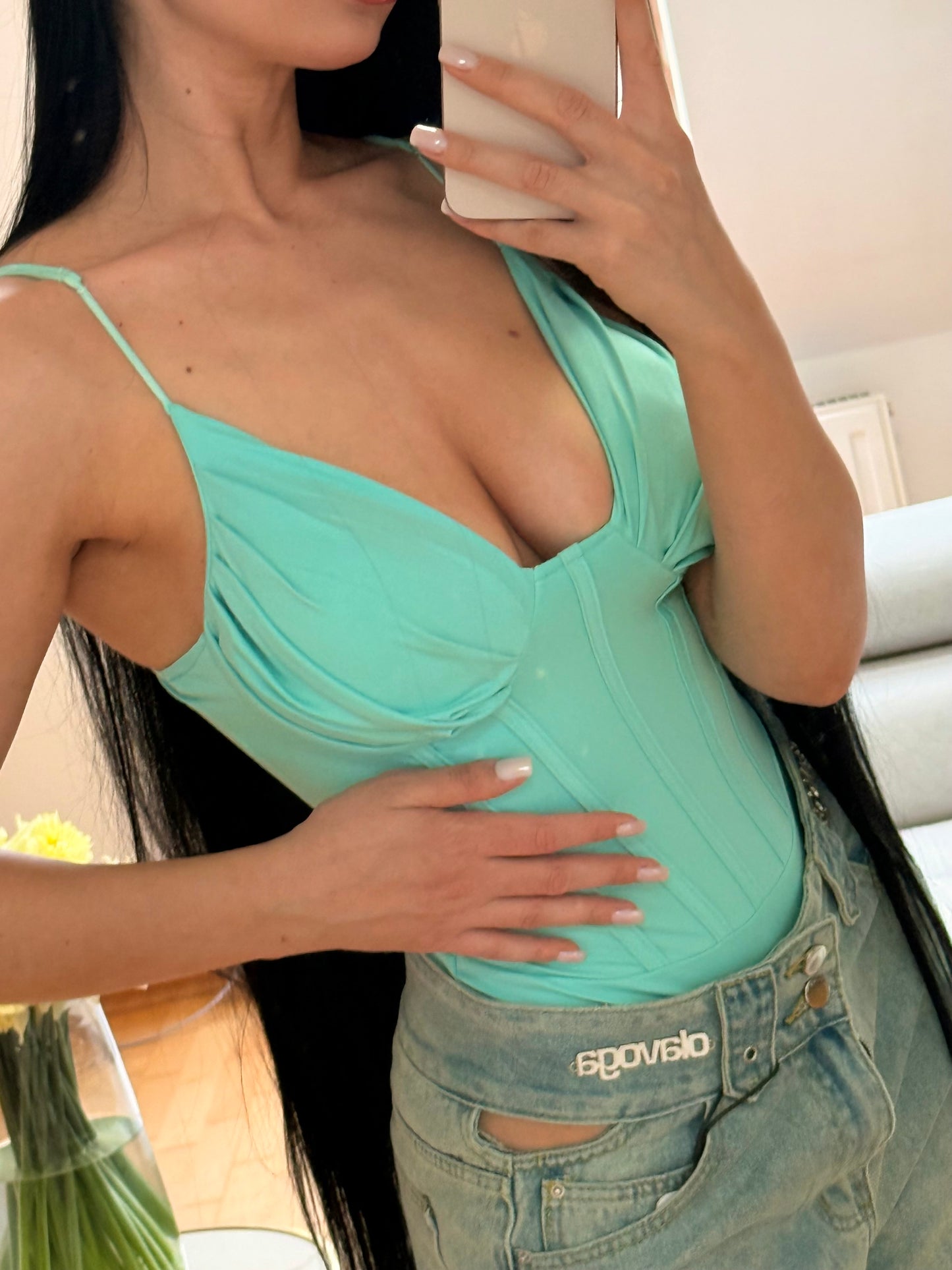 Floral Muse Body Türkizkék